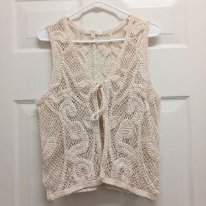 Crochet Vest Top Cream Medium Open Knit Sleeveless Boho Festival Hippie Indie